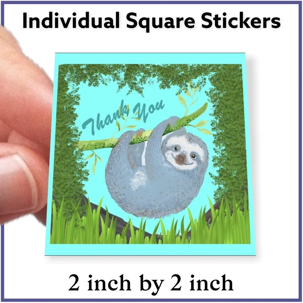 100 (2x2 Inch) Square Stickers, Sloth High Gloss, Thank You